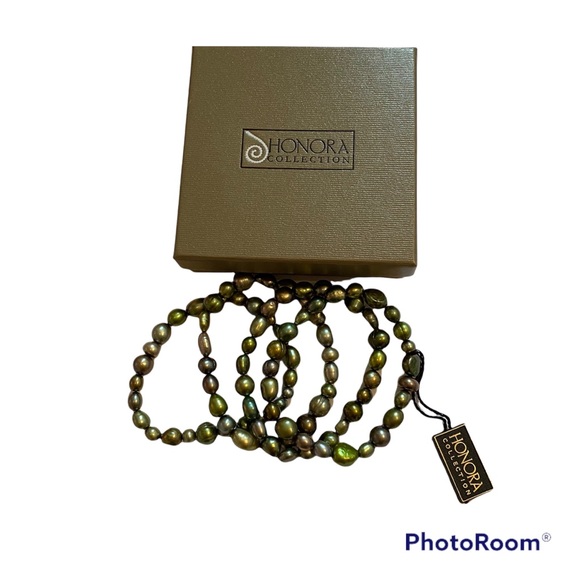 HONORA PEARLS GREEN FRESHWATER 4 FOUR ONE SIZE OS STRETCH NWT NEW IN BOX NIB - Picture 2 of 4